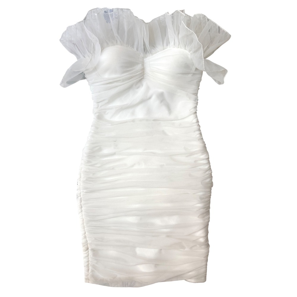 Bella Barnett Ruffle Mesh Ruched Mini Dress Size L